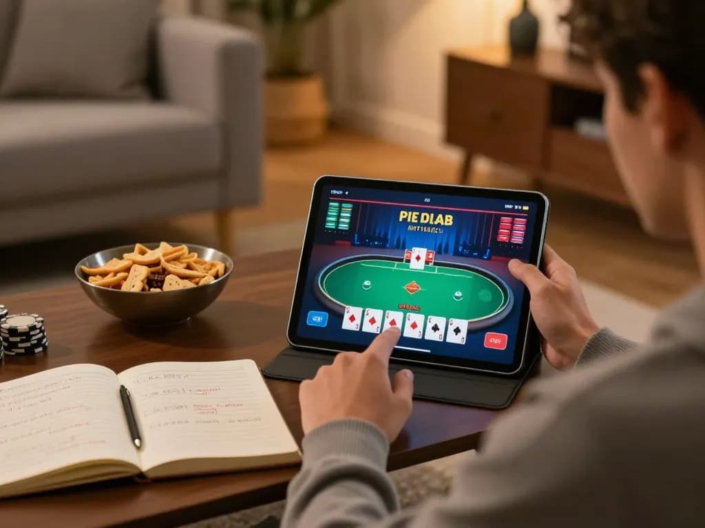 Player engaged with the uu88 vom online poker game interface in a cozy home setting