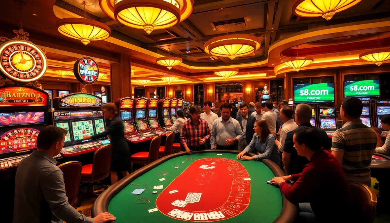 Experience thrilling gambling action at s8.com with vibrant roulette wheels and excited players.