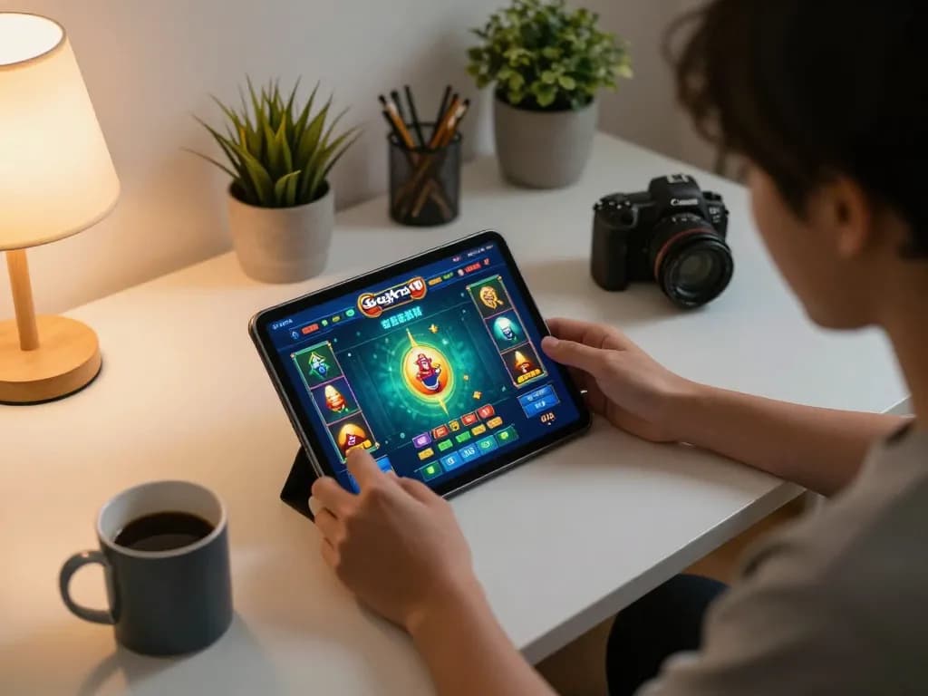 Engaging online gajah toto gameplay showing tablet interface during a home gaming session
