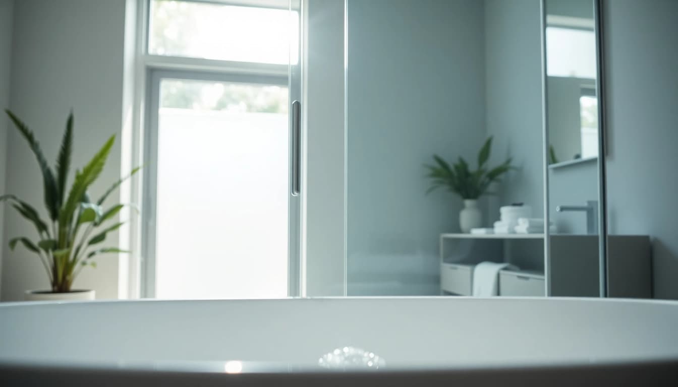 Showcase of a stylish shower screen door in a modern bathroom environment