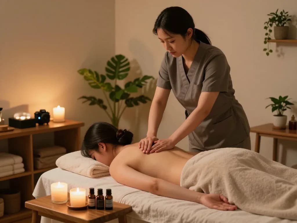 Serene spa treatment showcasing a massage therapist performing 동대문스웨디시 in a calming environment with warm lighting and soothing decor.