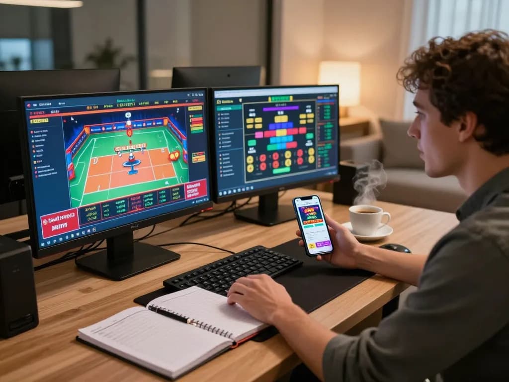 Bermain dengan strategi di aplikasi kasino online HOKI88 dari kantor rumah modern.