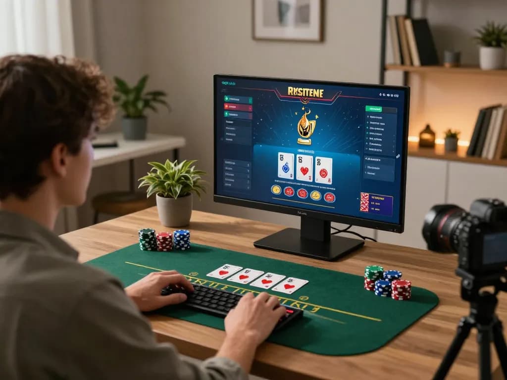 Player enjoying engaging blackjack game on sites not on gamstop in a modern home office.