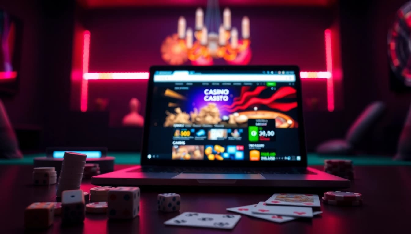 Engaging scene of a non gamstop Casino Uk featuring a laptop and gaming accessories.