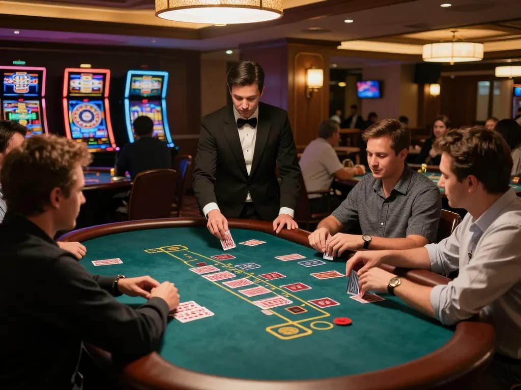 Players at kkwin engaged in an exciting blackjack game with professional dealer, showcasing strategic gameplay.