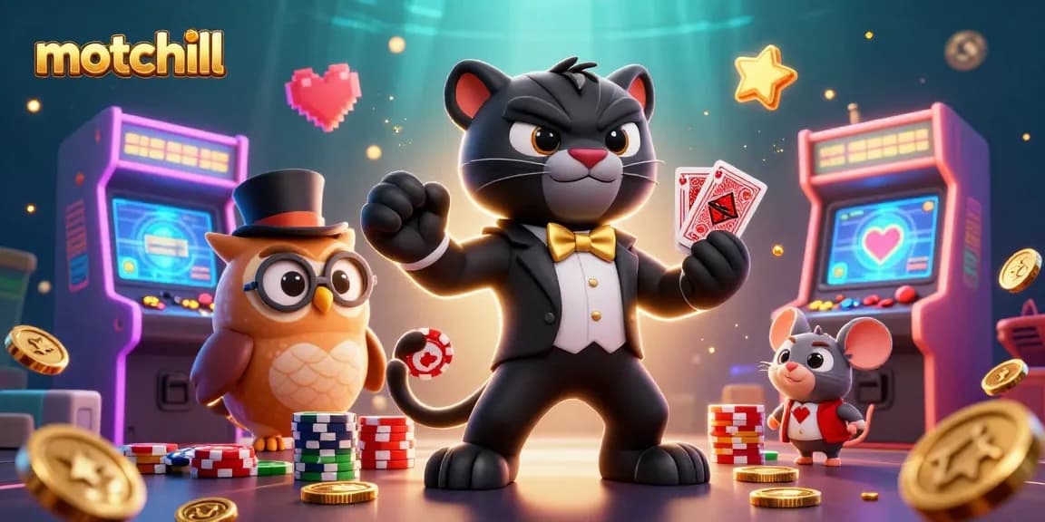 Experience thrilling gameplay with motchill as our stylish black panther deals cards at a vibrant casino.