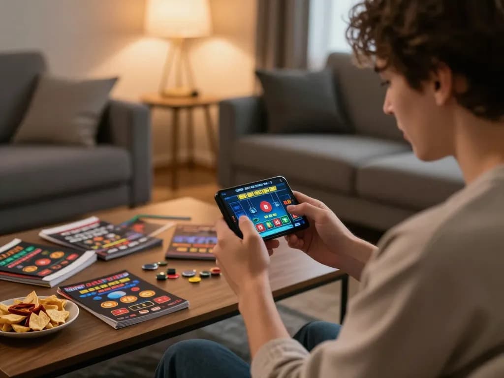 Engaging in exciting mobile gaming at dn88, a player strategizes their bets in a cozy living room.