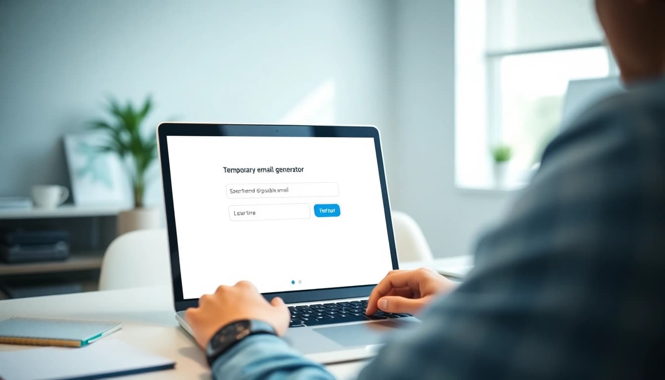Generate a tempmail disposable email in a modern workspace setting.