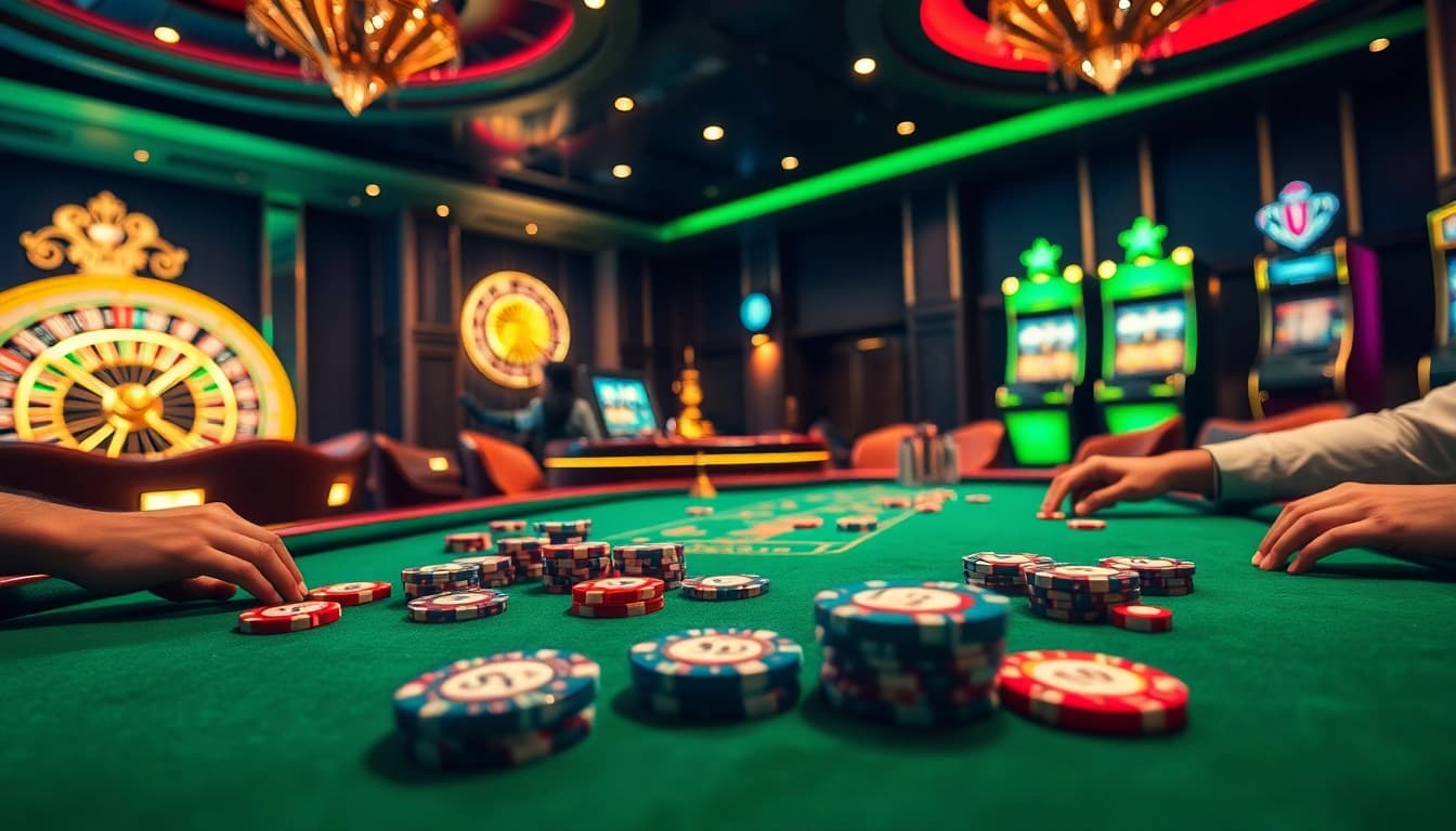 Experience thrilling high-stakes action with S8-themed poker chips on a vibrant casino table.