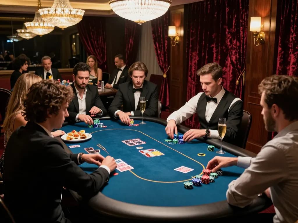 VIP gaming excitement at a luxurious poker table featuring strategic gameplay and high-stakes action