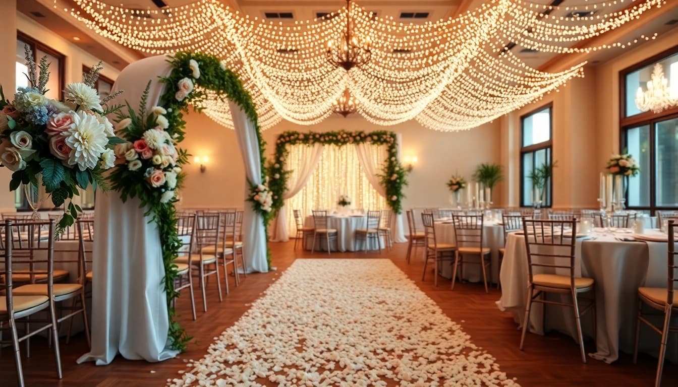 Wedding Event Space Jacksonville features an elegant setup with floral decor and reception tables.