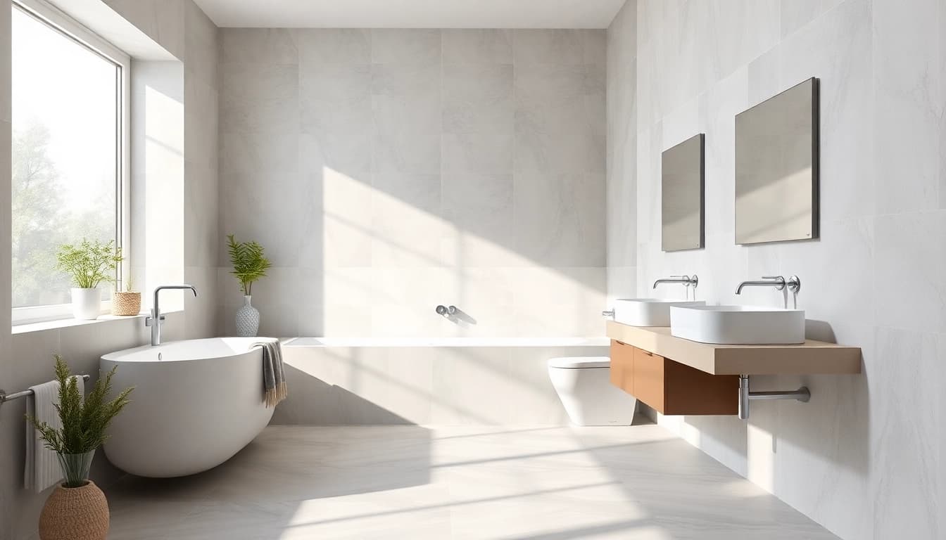 Effiziente Badezimmerlösungen von sonni sanitär GmbH in modernem Design präsentieren.