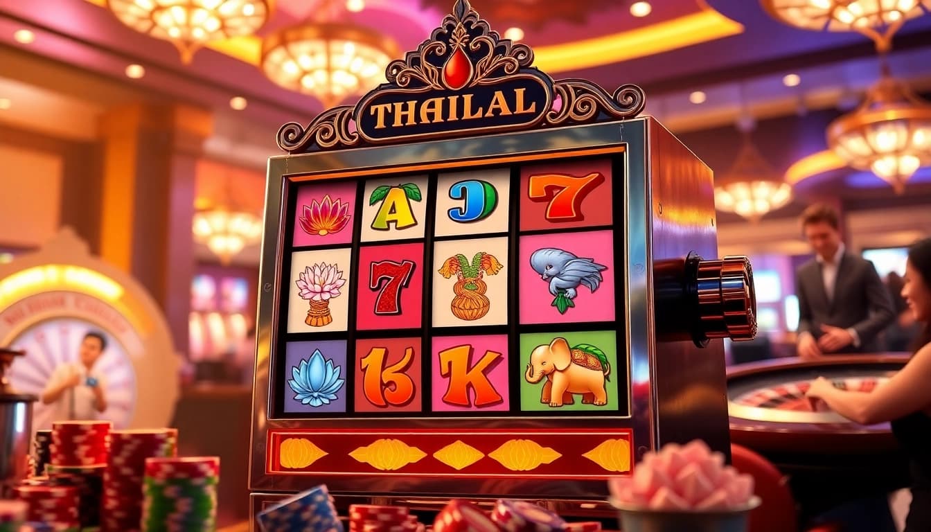 Rasakan sensasi Slot Thailand dengan suasana kasino yang hidup menampilkan mesin slot yang menarik.