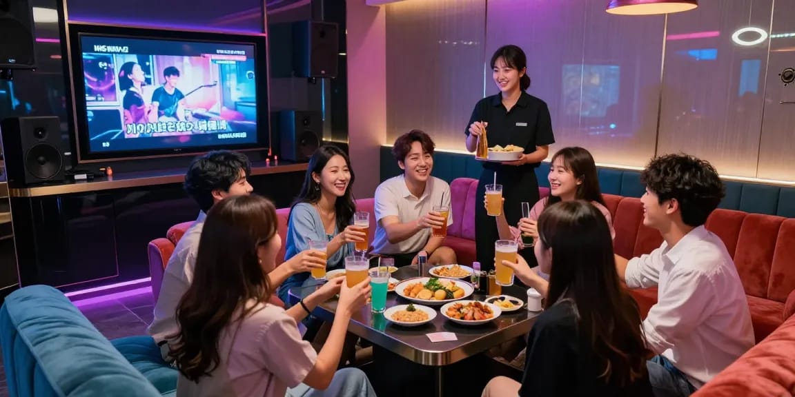 인천쓰리노에서 친구들과 즐거운 밤을 보내는 장면, 화려한 조명과 아늑한 환경에서 특별한 유흥 문화를 체험하고 있는 모습.