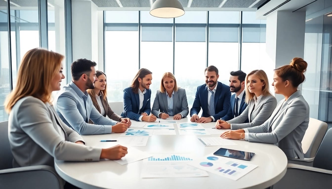Discussing luxembourg family holding benefits in a modern business meeting setting.
