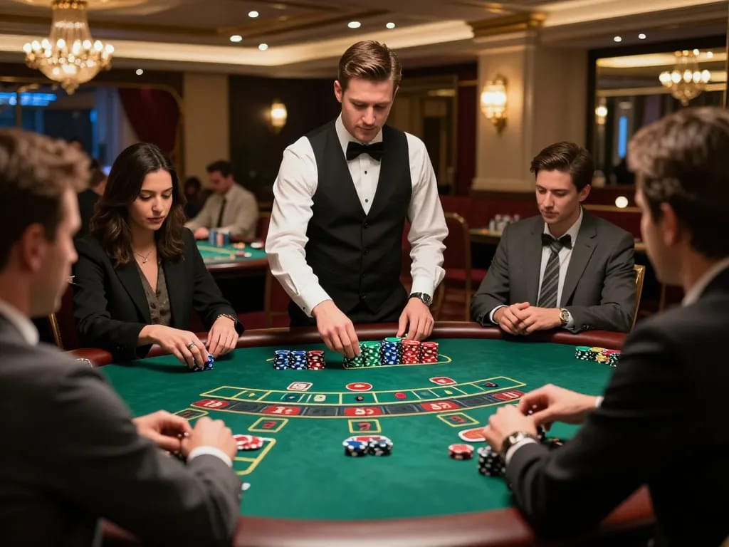 Players engage in a thrilling blackjack game at Nhà cái PUB88, showcasing strategy and excitement.