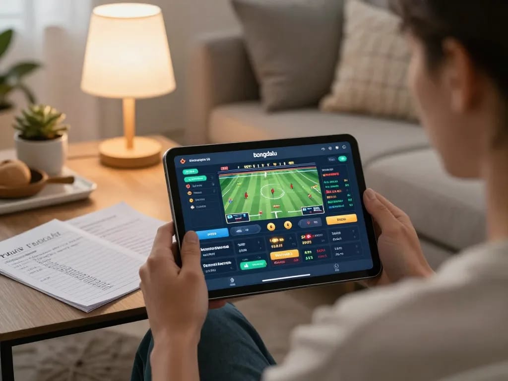 Engaging with the bongdalu platform on tablet for live betting insights and sports analysis.