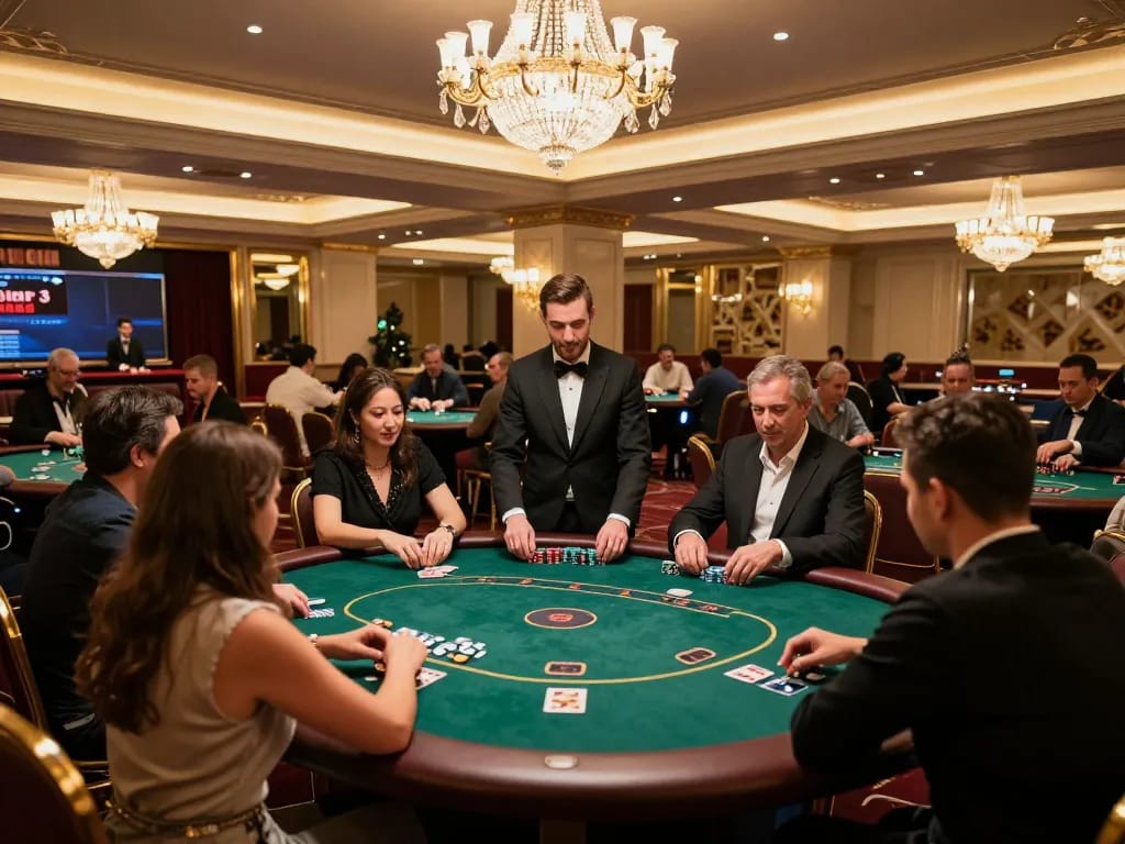 king33 players enjoying an exciting live casino poker game in a luxurious setting