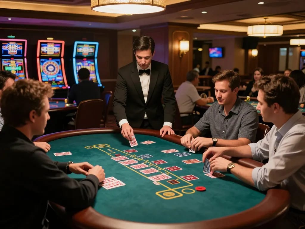 Players at kkwin engaged in an exciting blackjack game with professional dealer, showcasing strategic gameplay.