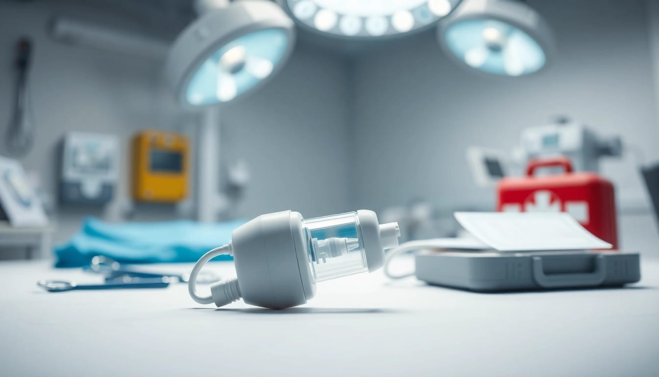 Choking device designed for emergency response, featuring detailed textures in a clinical setting.