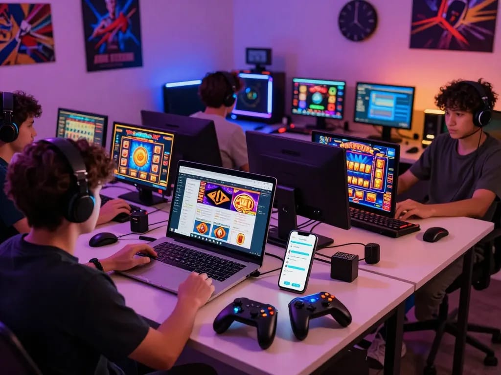 Exciting gaming atmosphere visualizing the POPOTOGEL: Situs Toto Slot Gacor Depo 10k Via Qris & Slot777 Gampang Menang Hari Ini 2026 with players interacting on devices.