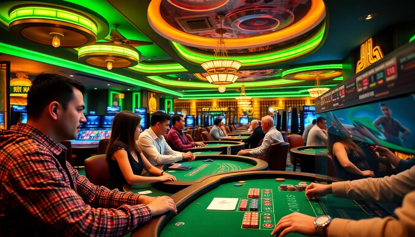 Spiele casino spielen online in einem lebhaften digitalen Umfeld mit Spielern und aufregender Atmosphäre.