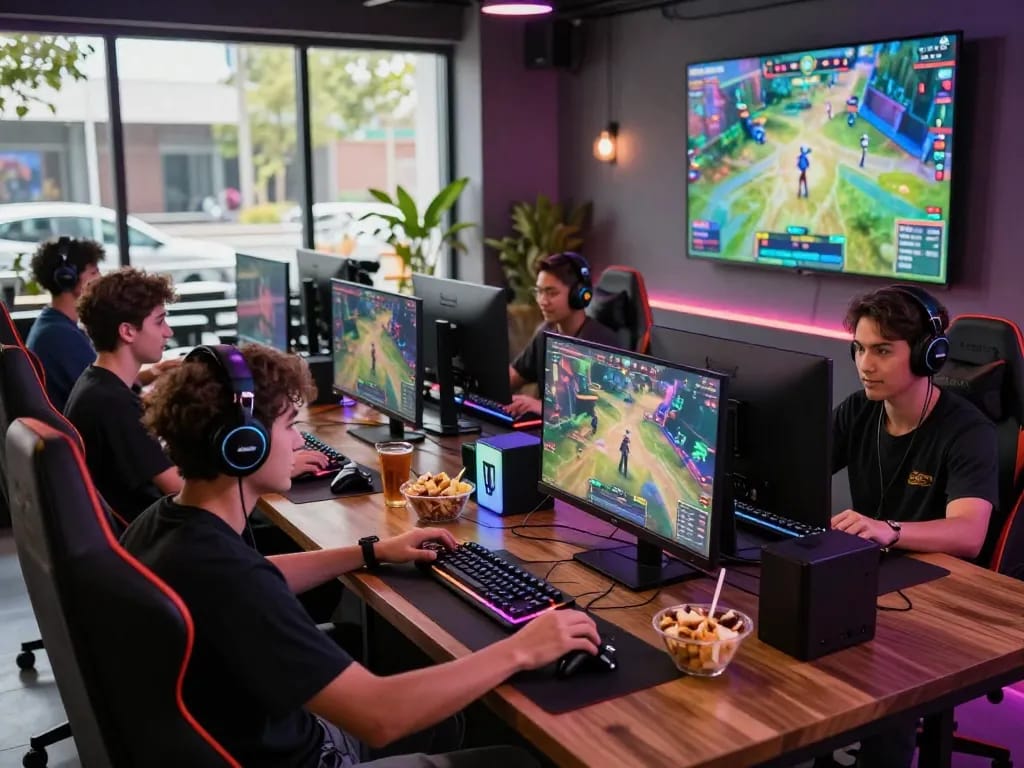 Exciting online gaming atmosphere with players engaging in autowin88, vibrant lighting, and immersive technology.