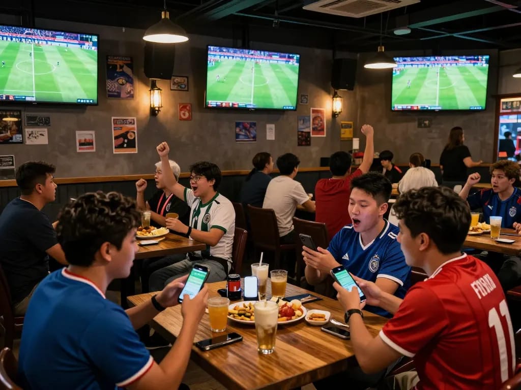 Fans engaging in bóng đá lu betting while watching live football, creating an exciting and interactive atmosphere
