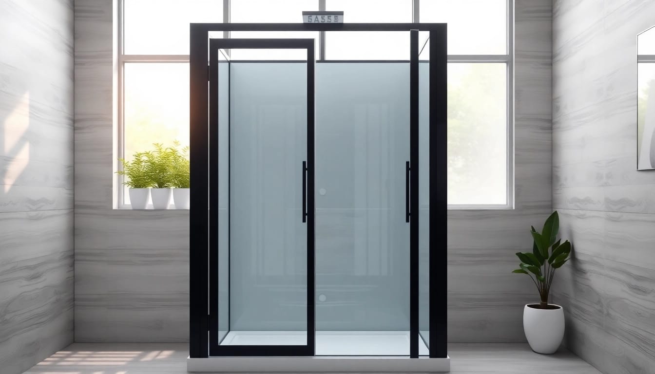 Elegante sonni Duschkabine in einem modernen Badezimmer mit strukturierter Glaswand.