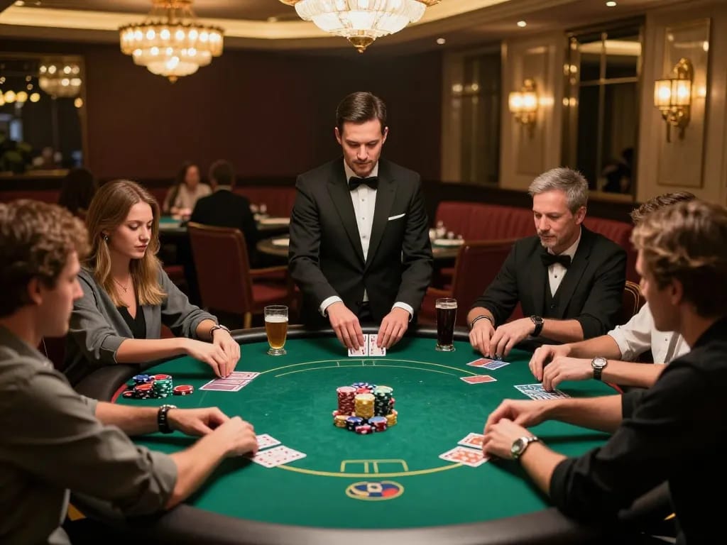 Experience an engaging poker game at FAFA828's modern casino setting.