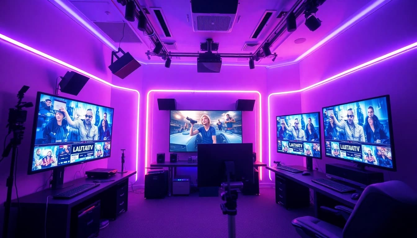 Vibrant Lauthaitv streaming studio showcasing modern technology and creativity.