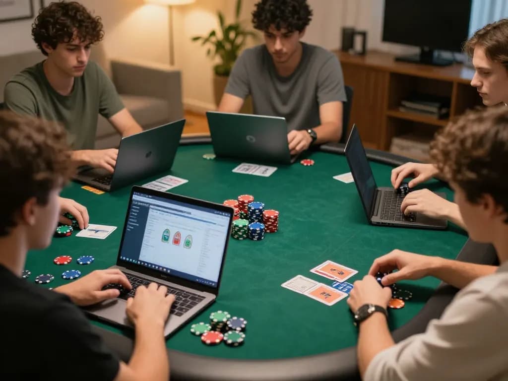 Players engage in online poker gameplay on https://mm88.blog/, showcasing strategy and excitement with colorful chips and cards.