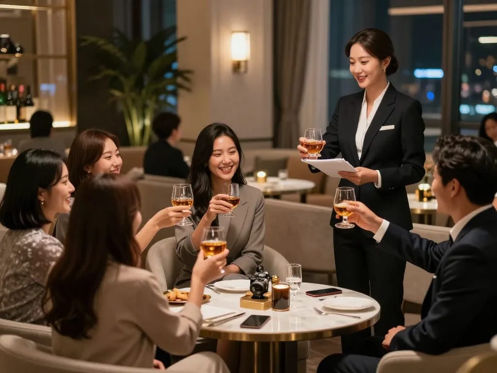 Experience the vibrant atmosphere of 강남쩜오 with stylish interiors and luxurious service.