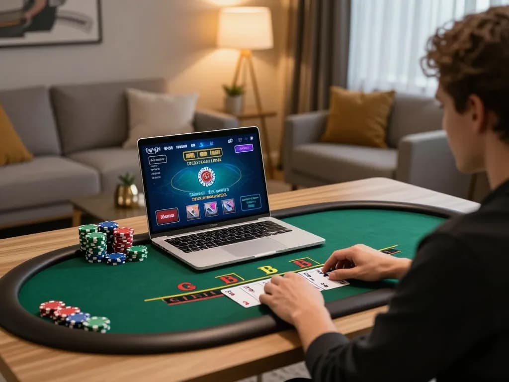 w188 player engaged in live dealer blackjack online, showcasing strategic gaming atmosphere and sleek interface