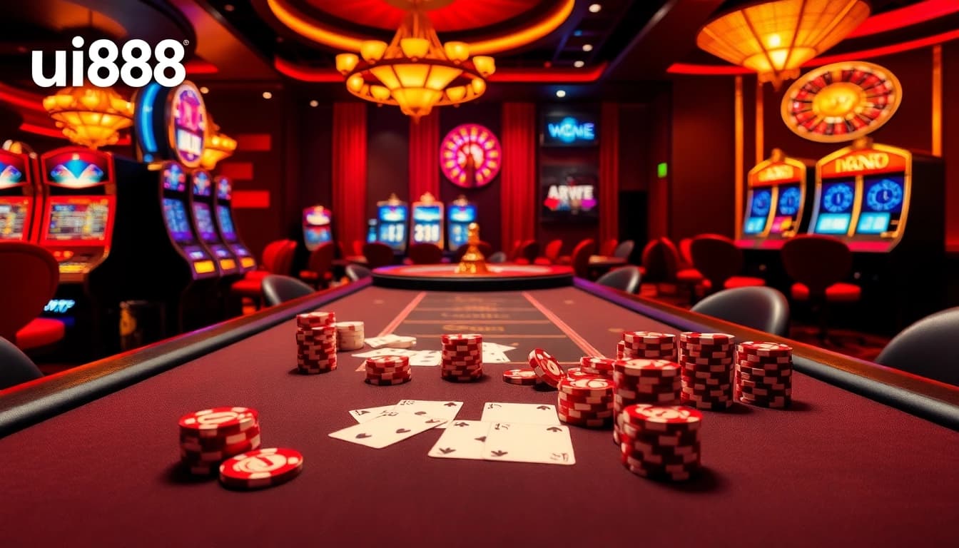Experience the excitement of uu88 at a luxurious casino table featuring high-stakes poker action.