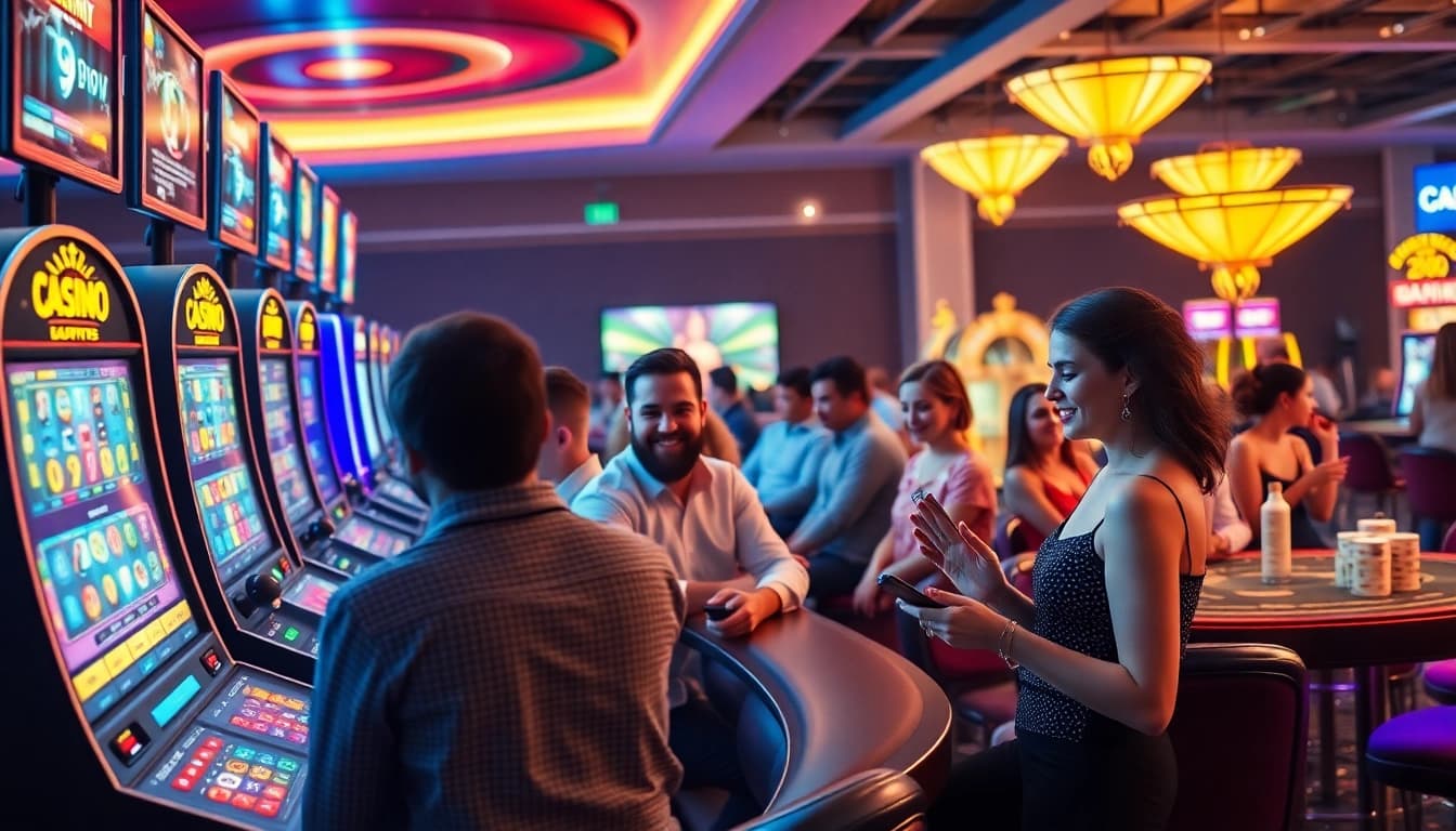 Exciting gaming atmosphere at HH666 online casino with diverse players enjoying thrilling games