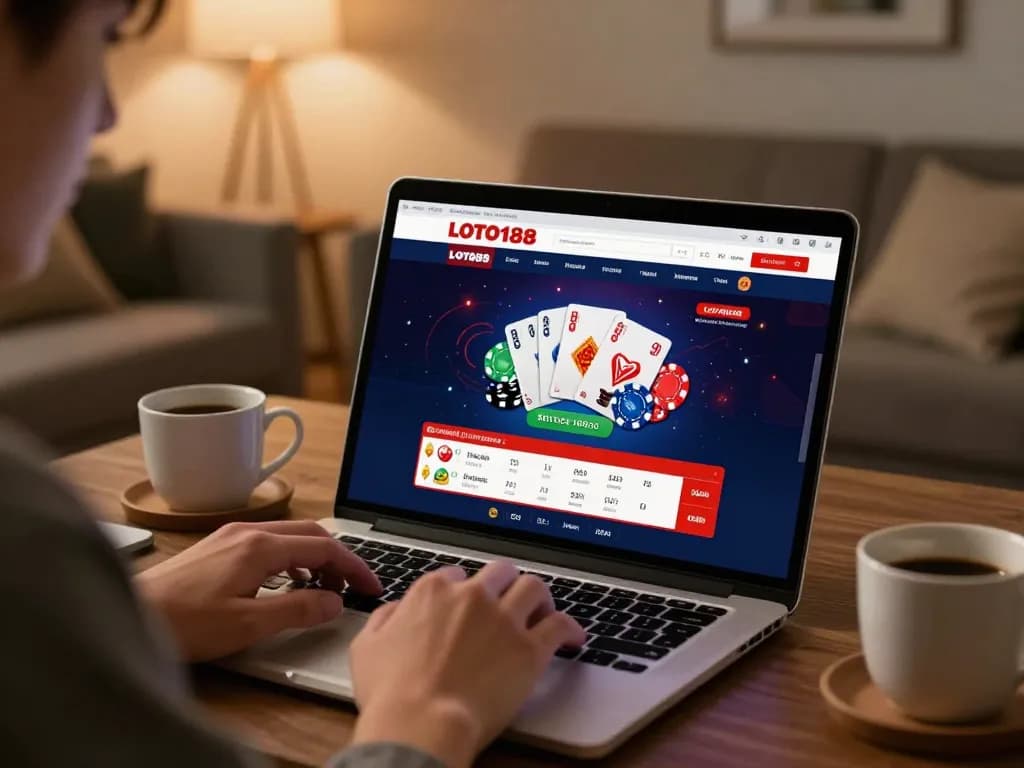 Engaging with LOTO188 online casino on a laptop, showcasing an inviting gaming atmosphere.