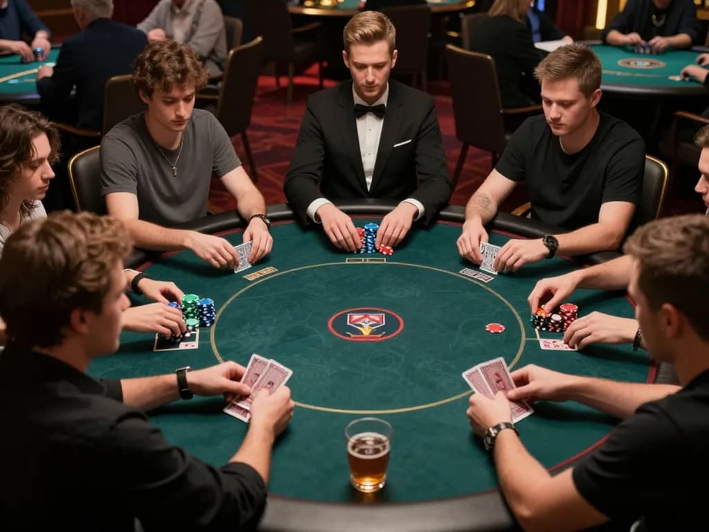 Players at a poker table strategizing while enjoying drinks, reflecting the thrilling essence of giường bệnh nhân gaming.