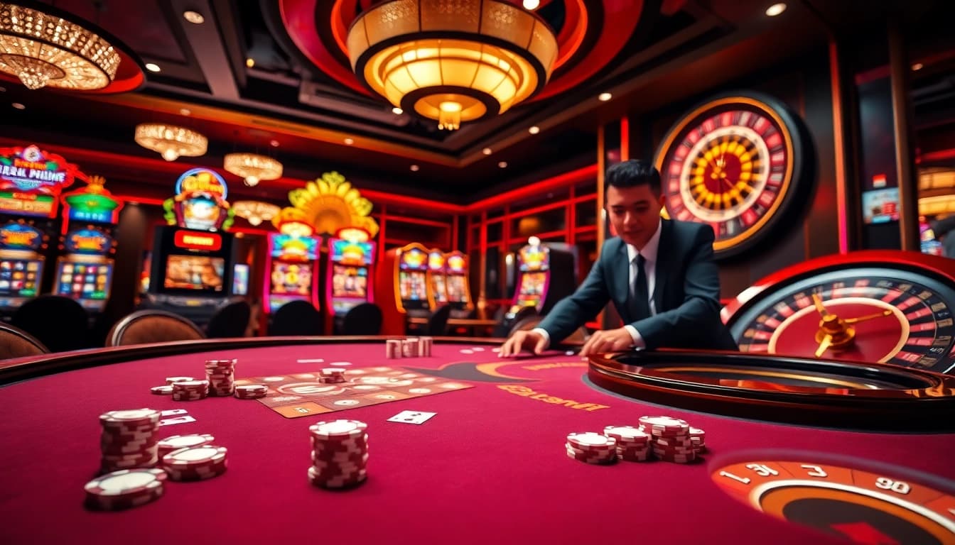 Engage in thrilling games with apk jaya at a vibrant casino table filled with cards and chips.