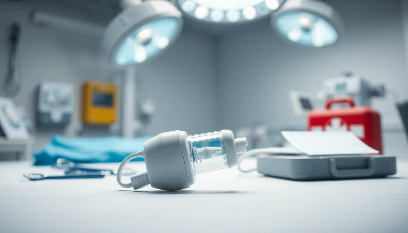 Choking device designed for emergency response, featuring detailed textures in a clinical setting.