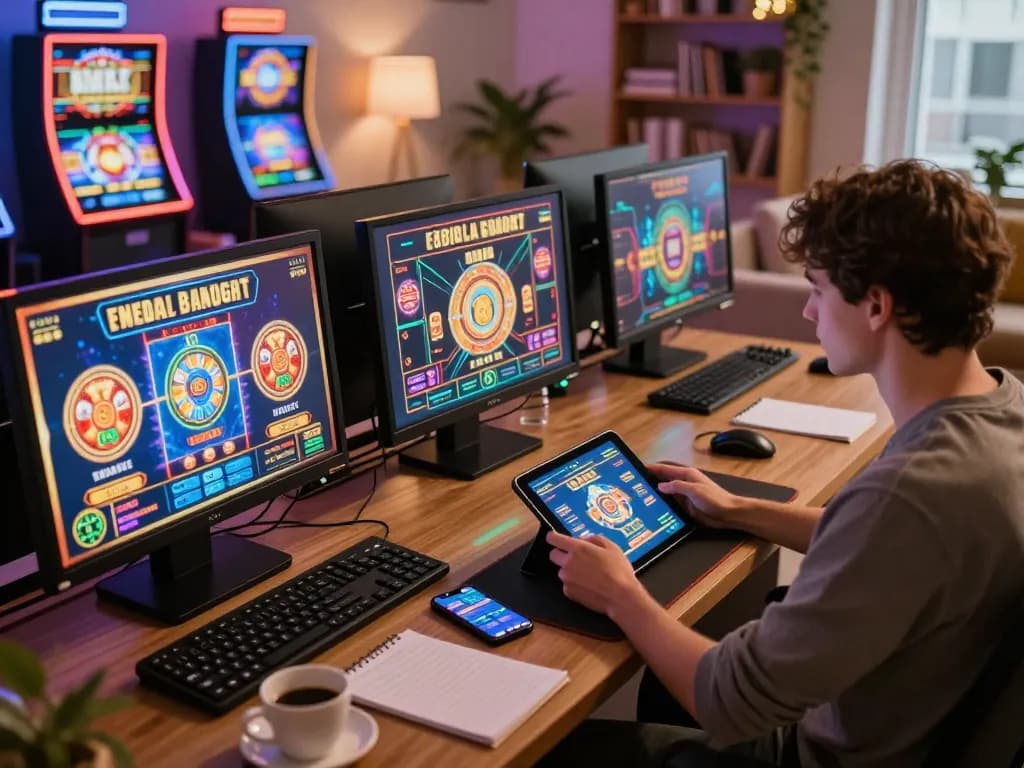 Engaging in online gaming with slot bonus new member 100 on vibrant tablet while enjoying a cozy environment