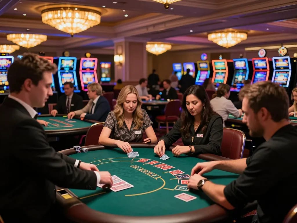 Players engaged in an exciting poker game at the Website MM88, showcasing vibrant casino atmosphere and dynamic gameplay.