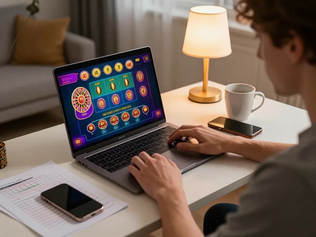 Playing live casino games on xx88, focusing on strategy with notes and warm lighting in a cozy setup.