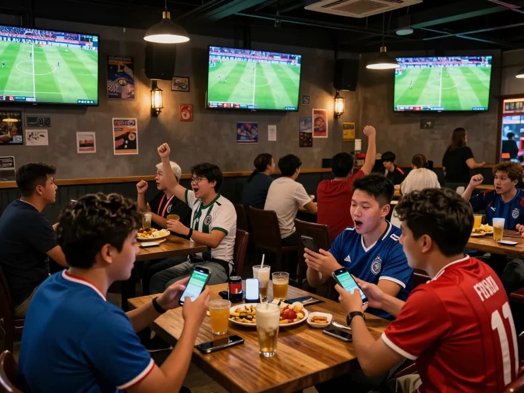 Fans engaging in bóng đá lu betting while watching live football, creating an exciting and interactive atmosphere