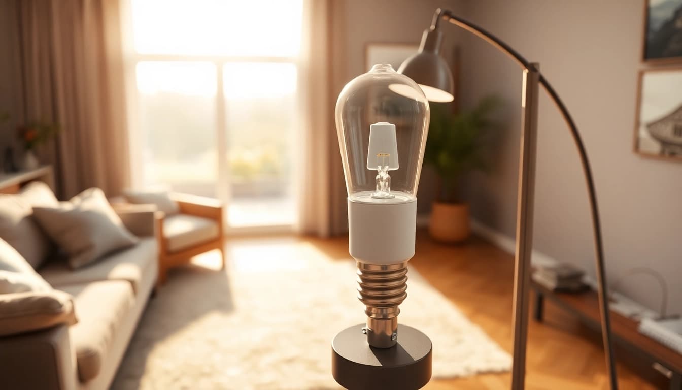 Showcase of g16 bulb illuminating a cozy living room with modern decor.