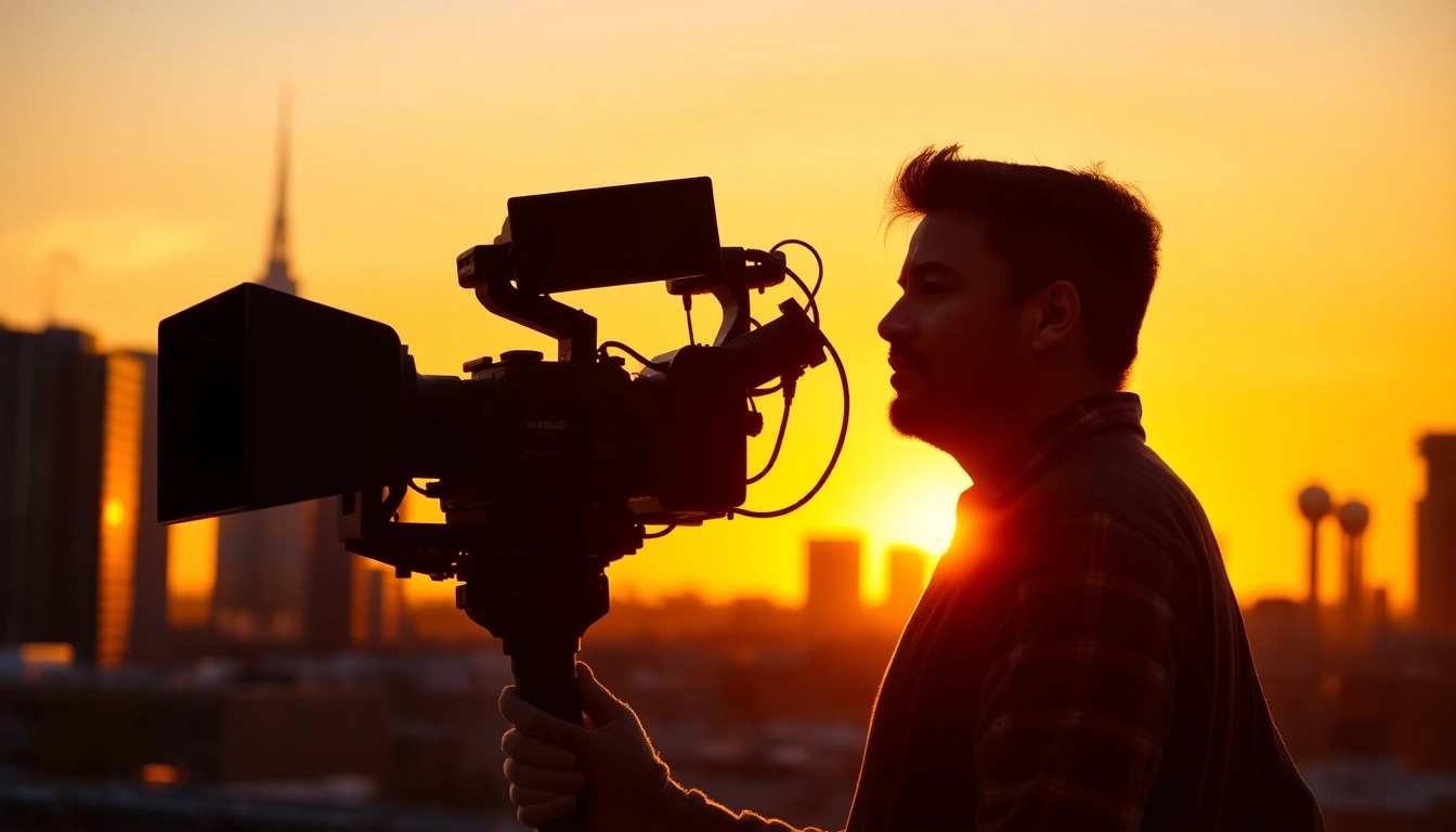 Edmonton videographer capturing dynamic shots in the city at sunset.