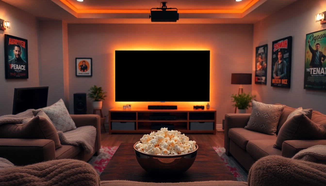Enjoy a cozy film viewing experience in a stylish living room showcasing the essence of ดูหนัง.