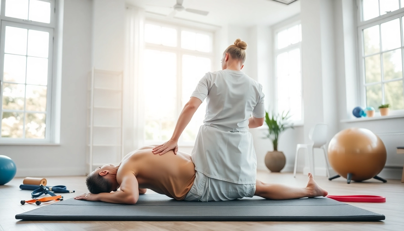 Providing back pain treatment through exercise in a bright therapy clinic.