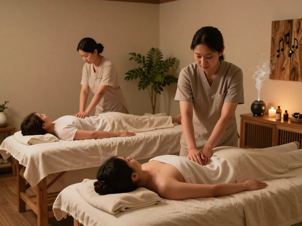 아늑한 치료실과 차분한 분위기를 갖춘 평화로운 웰니스 스파 환경에서 동대문스웨디시 마사지로 평온을 경험하세요.