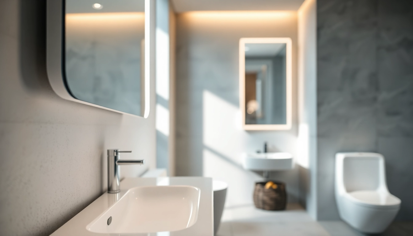 A stunning mirror light mirror enhancing a modern bathroom's elegant decor, reflecting warm ambiance.